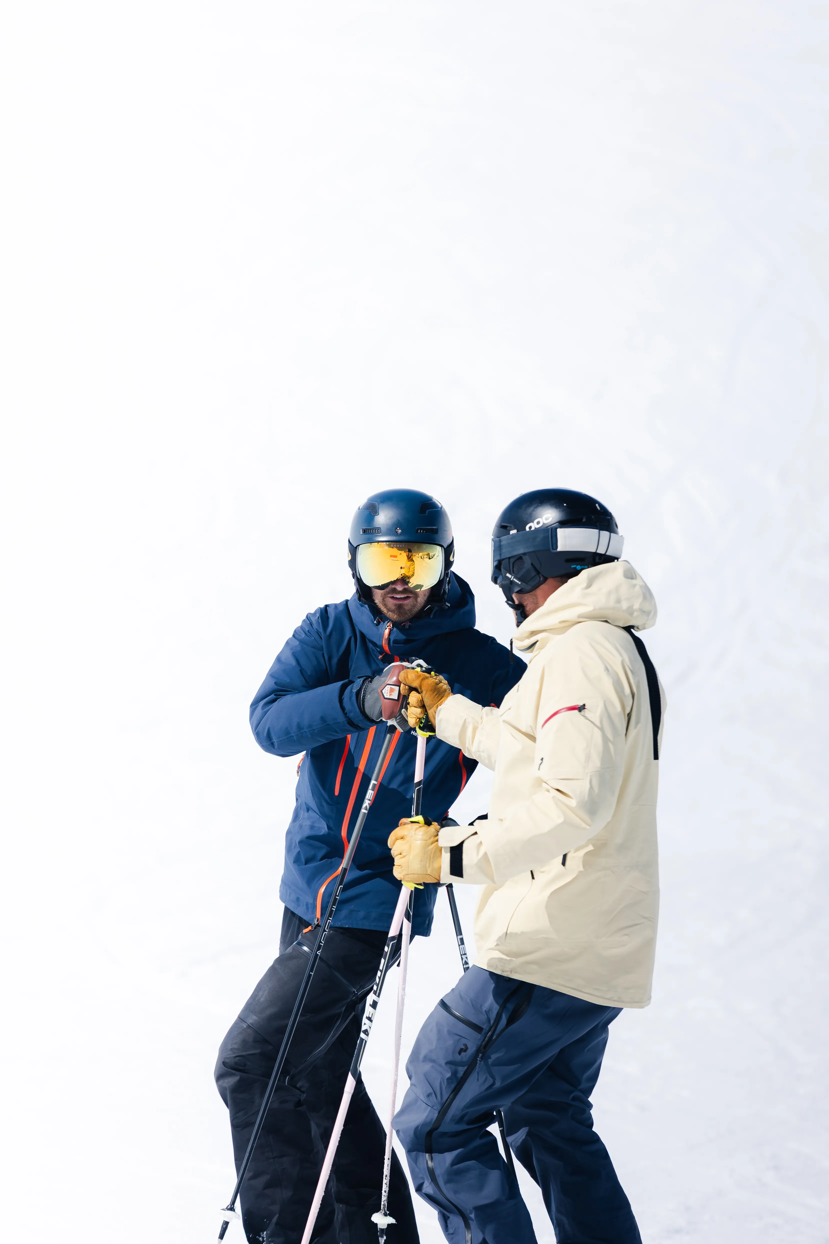 The two coaches for Alpine Edge greeting each other on the mountain in Val d'Isere, France